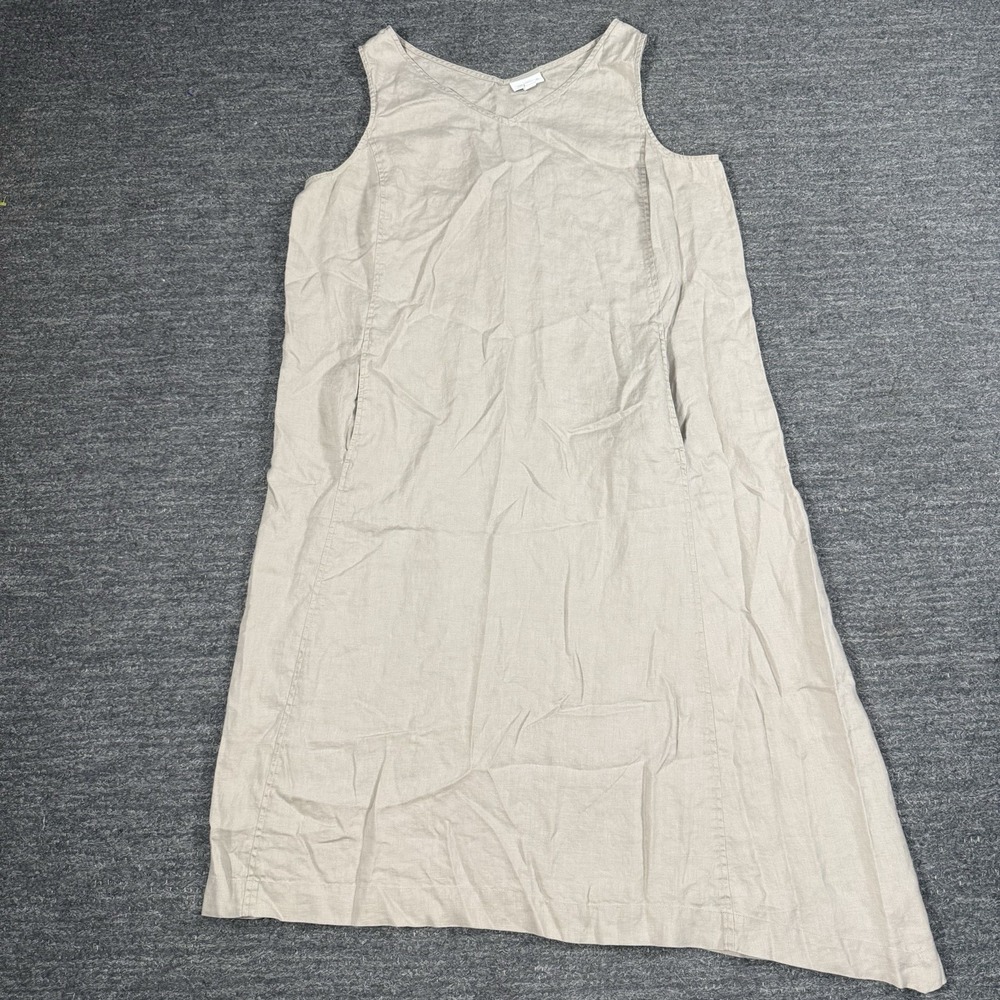 J Jill Dress Women 1X Beige Linen A-Linen Sleeveless Midi Lagenlook Asymmetric